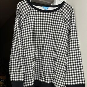 Draper James Gingham Black and White Checkered Long Sleeve Top